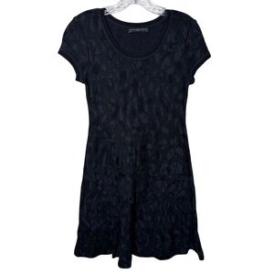 Peruvian Connection‎ Womens XS Black Pima Cotton Leopard Jacquard Knit Dress